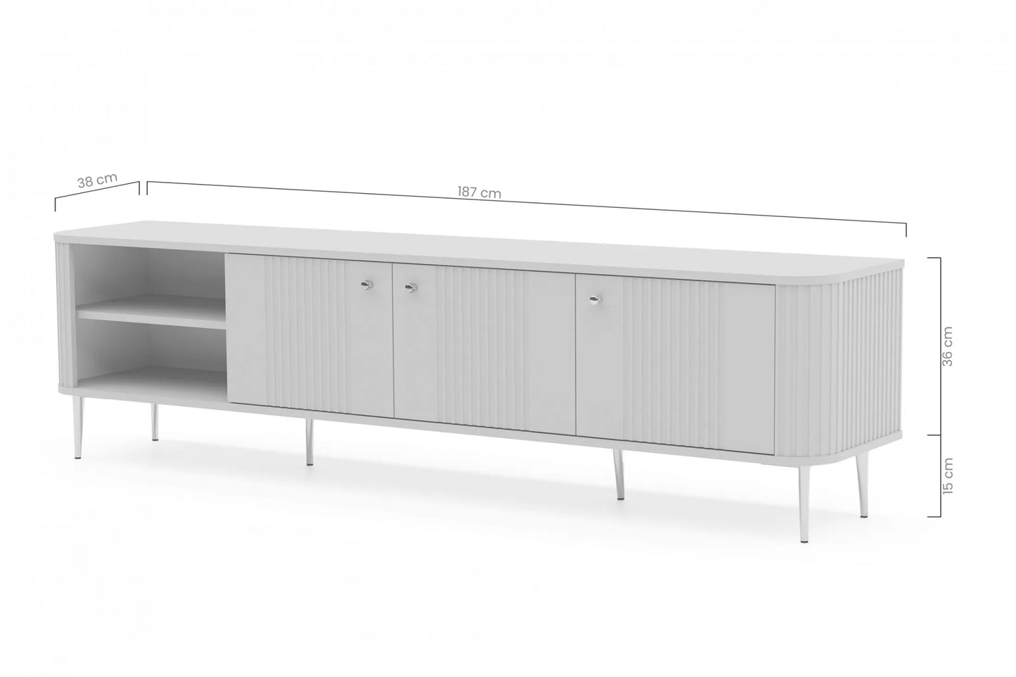 Szafka RTV Vesper cashmere orzechowy blat czarne nóżki ryflowana