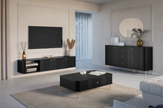 Szafka RTV Vesper wisząca czarna złote uchwyty