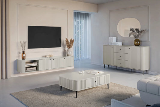 Szafka RTV Vesper wisząca cashmere czarne uchwyty