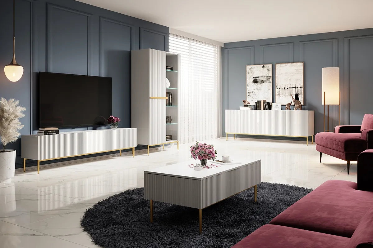 Witryna Nicole biały mat złote nóżki