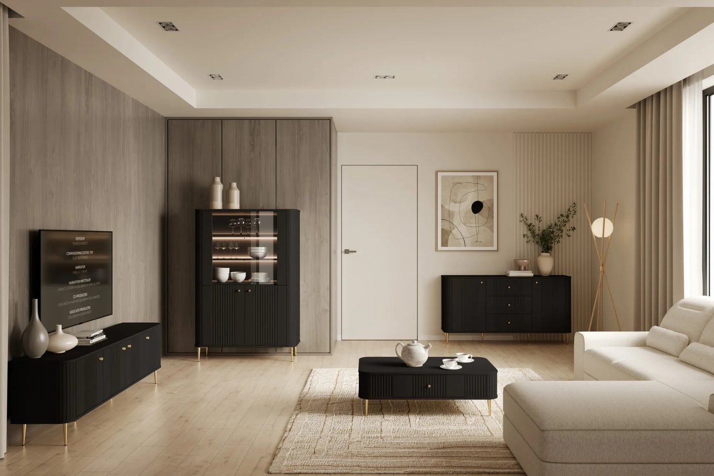 Witryna Vesper czarna złote nóżki dwudrzwiowa