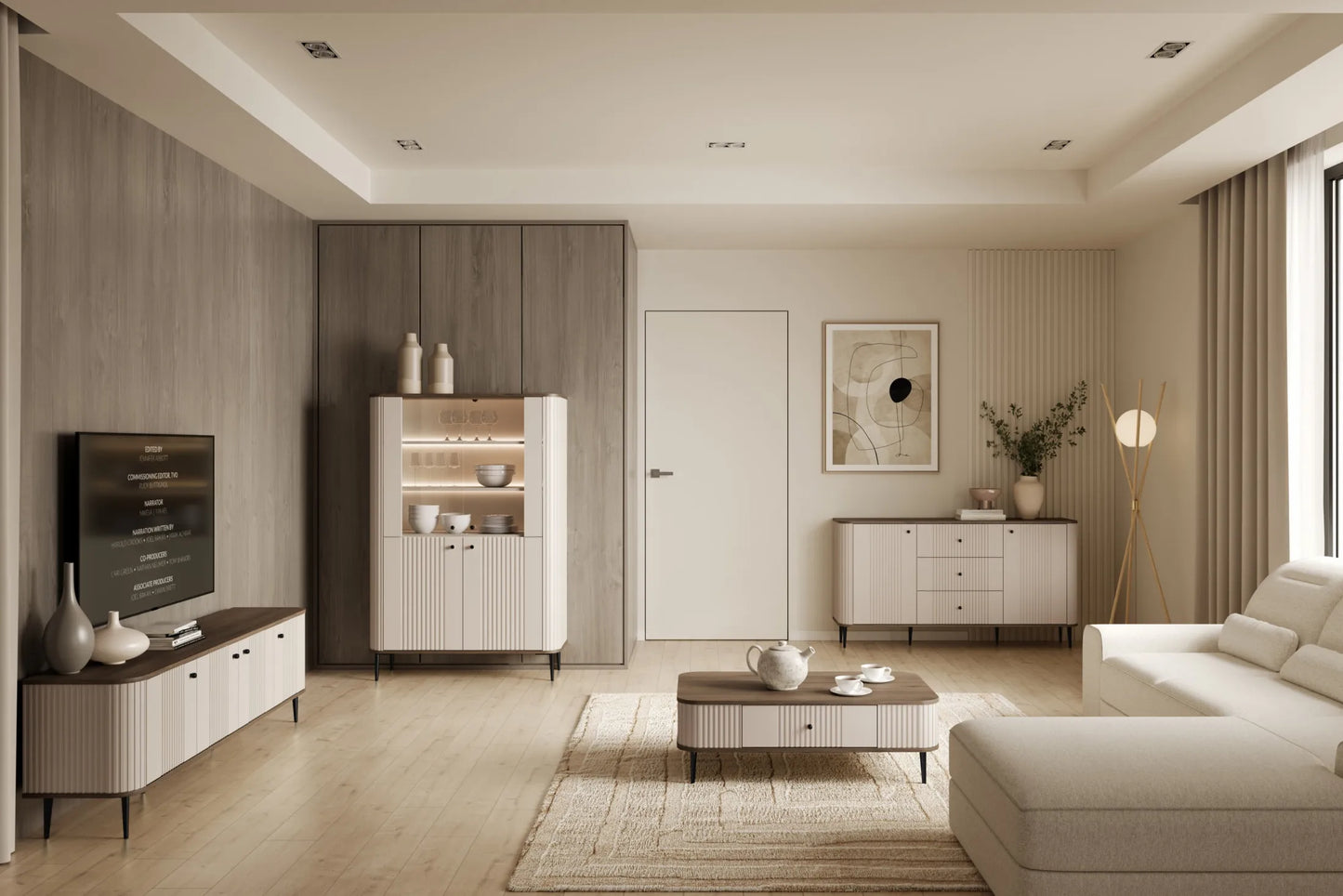 Witryna Vesper orzech cashmere czarne nogi dwudrzwiowa