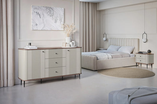 Szafki nocne Vesper cashmere czarne detale orzechowy blat