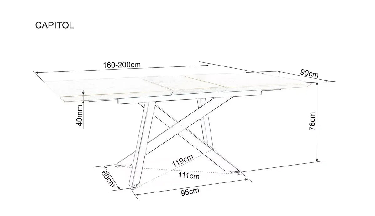 Stół Capitol dąb rozkładany czarny stelaż 160x90