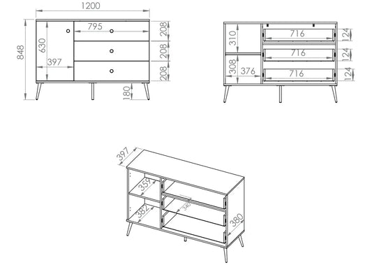 Komoda Manama 120 kaszmir złote nóżki