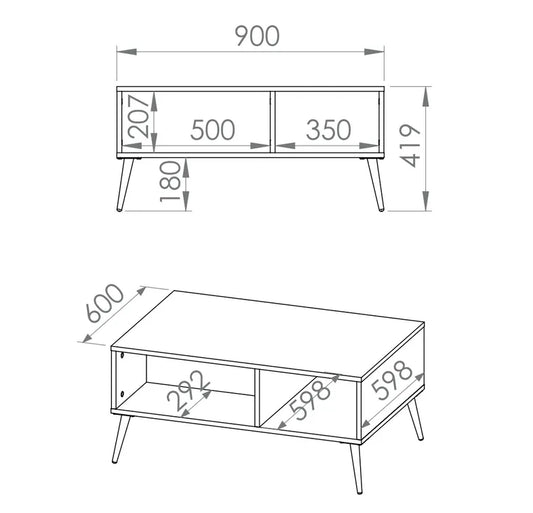 Stolik kawowy Manama kaszmir półki złote nóżki