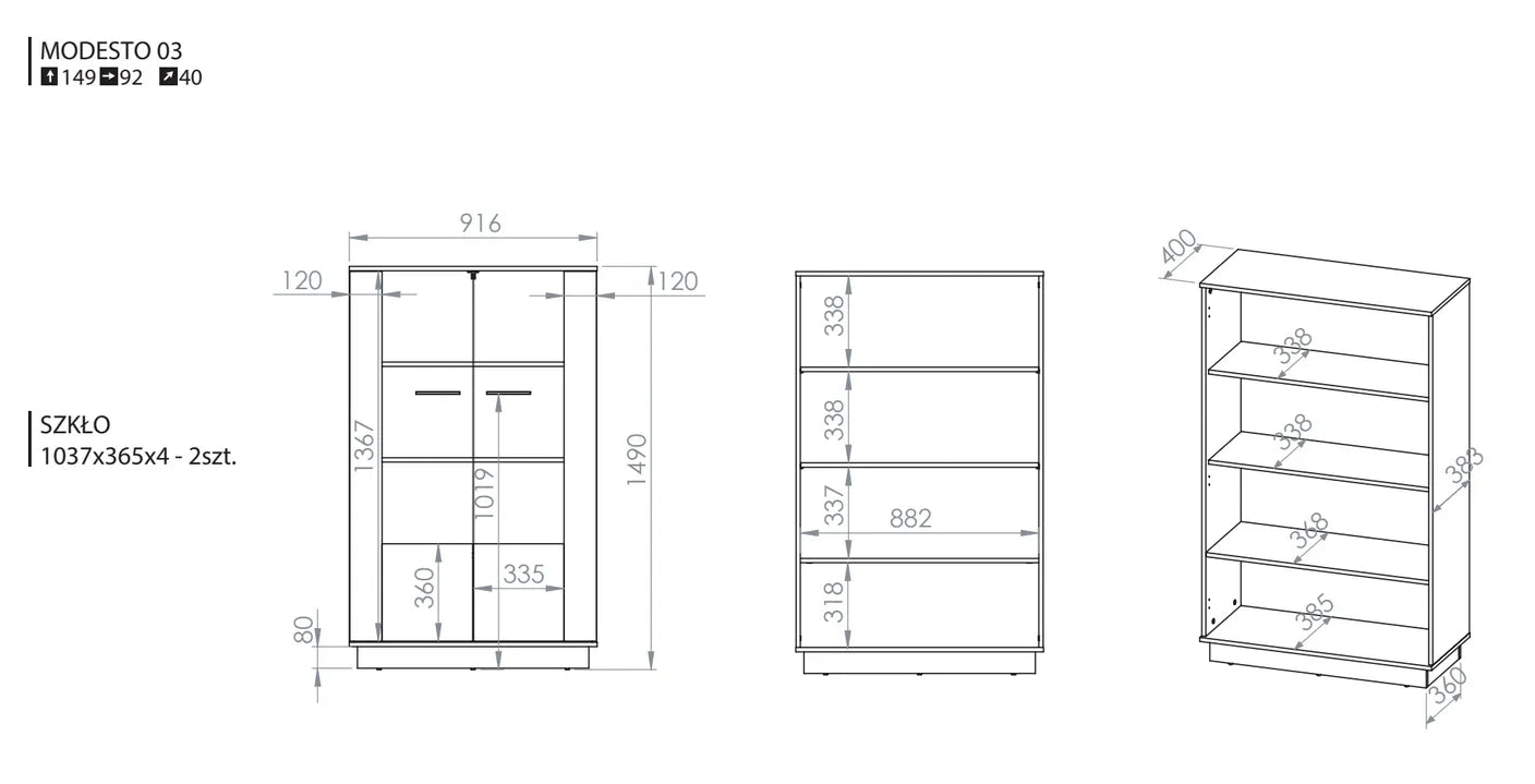 Witryna Modesto dwudrzwiowa oszklona dąb