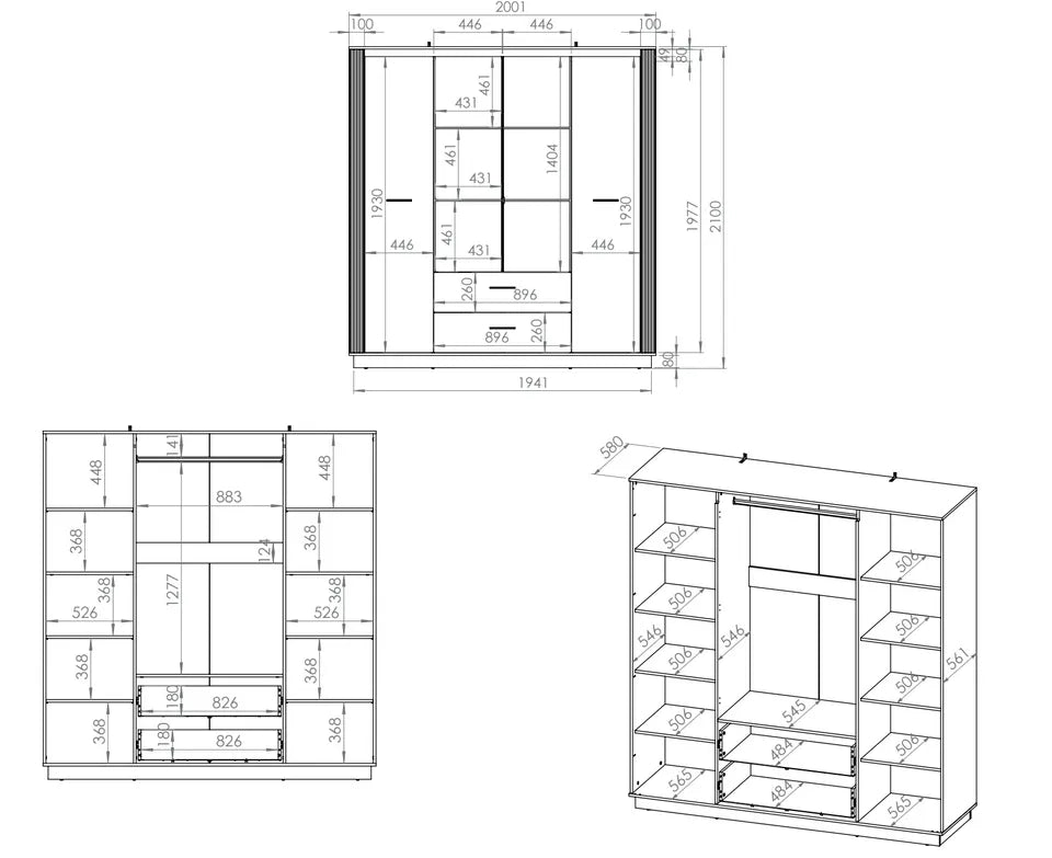 Szafa Urso czterodrzwiowa lustro dąb craft