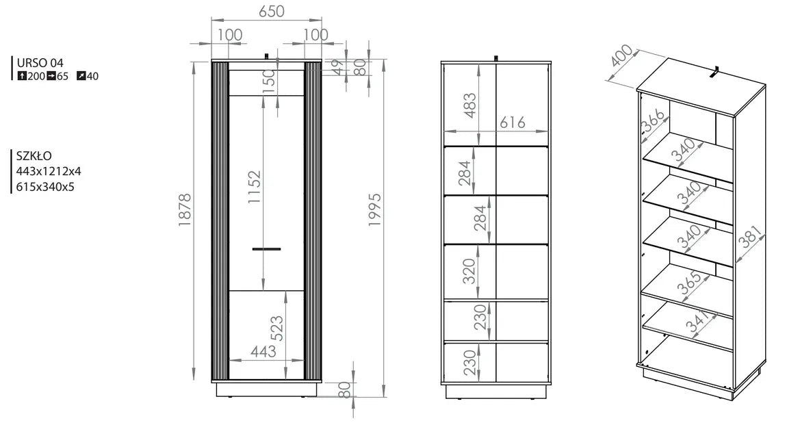 Witryna Urso pojedyncza słupek oszklona