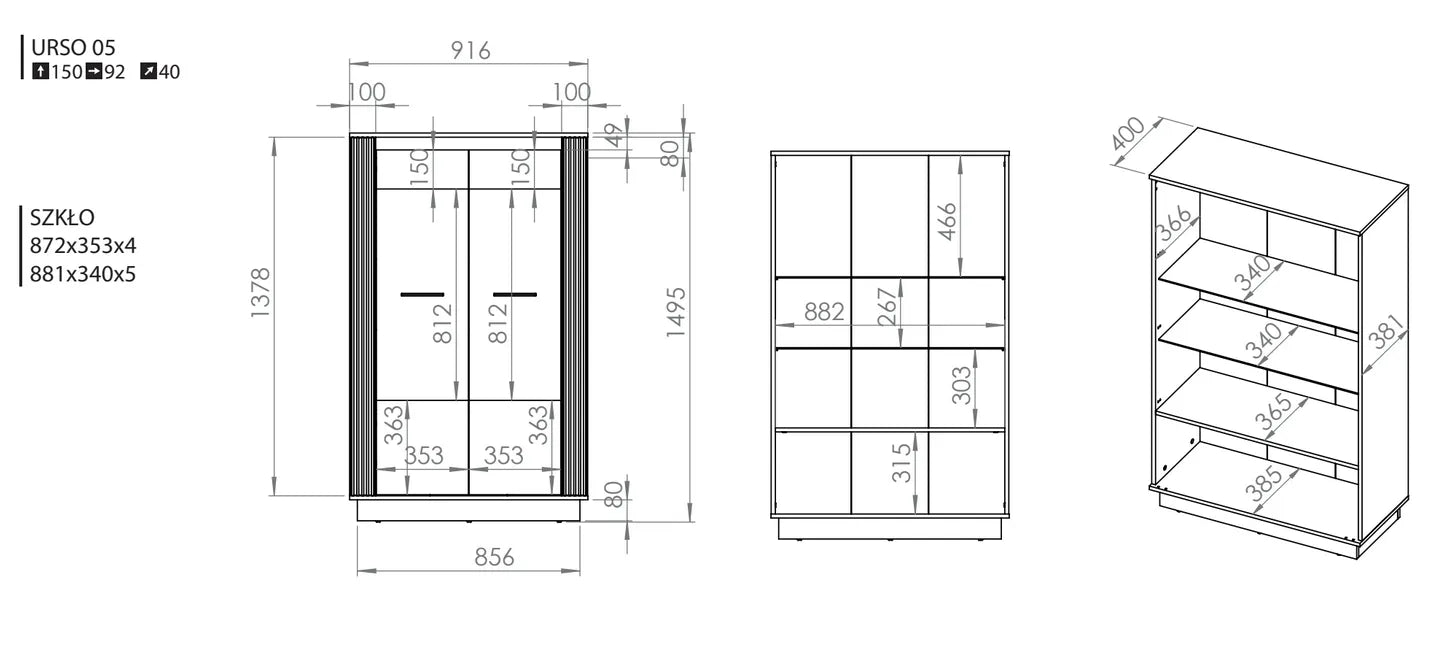 Witryna Urso dwudrzwiowa oszklona dąb craft