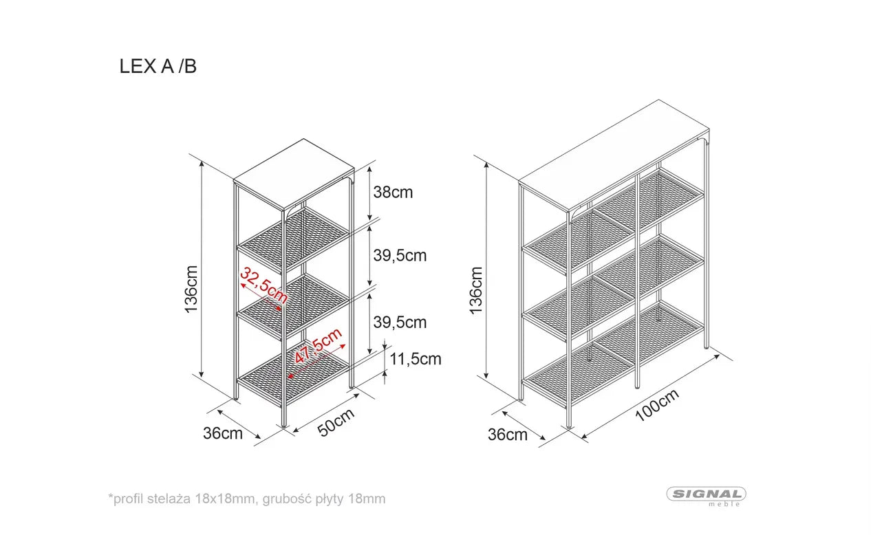 Regał Lex dąb czarny metalowy słupek