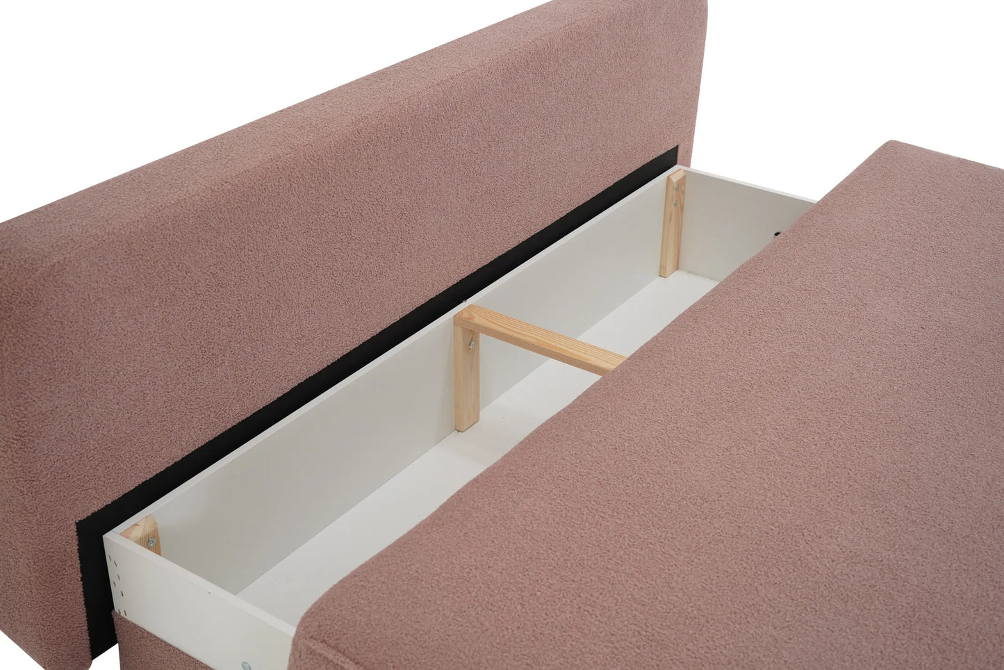 Sofa Nodo boucle pudrowy róż rozkładana