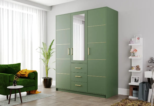 Szafa Bali II trzydrzwiowa zieleń złote listwy