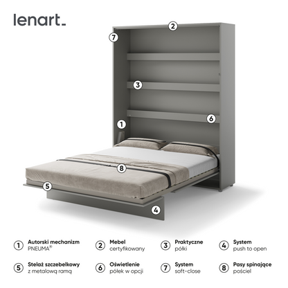 BED CONCEPT BC-12 - półkotapczan pionowy 160 - szary