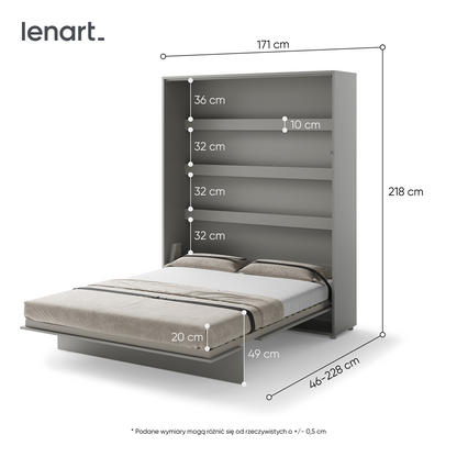 BED CONCEPT BC-12 - półkotapczan pionowy 160 - szary