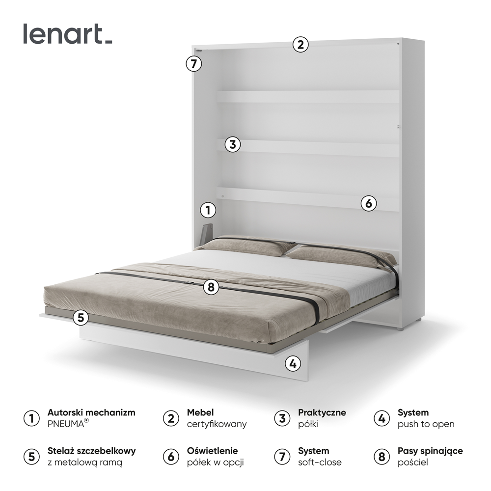 BED CONCEPT BC-13p - półkotapczan pionowy 180 - biały połysk