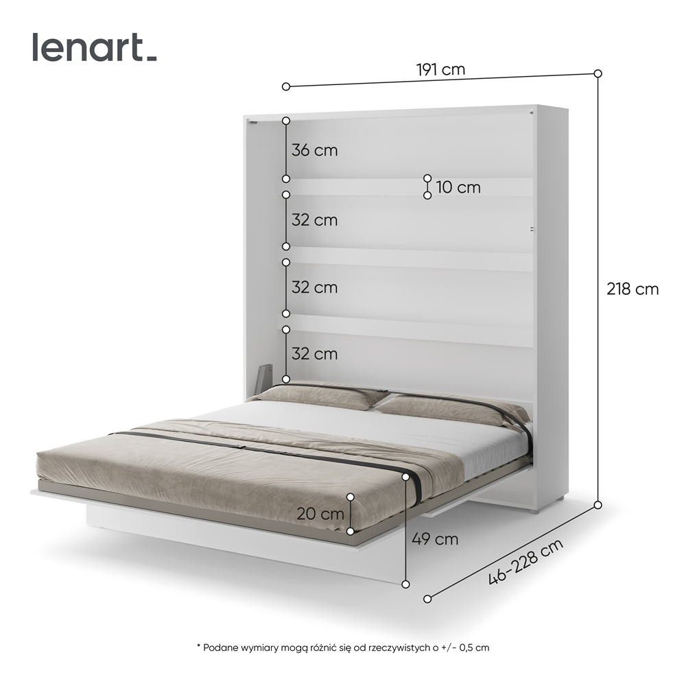 BED CONCEPT BC-13p - półkotapczan pionowy 180 - biały połysk