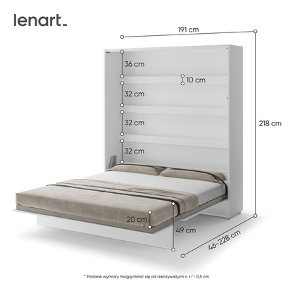 BED CONCEPT BC-13p - półkotapczan pionowy 180 - biały połysk