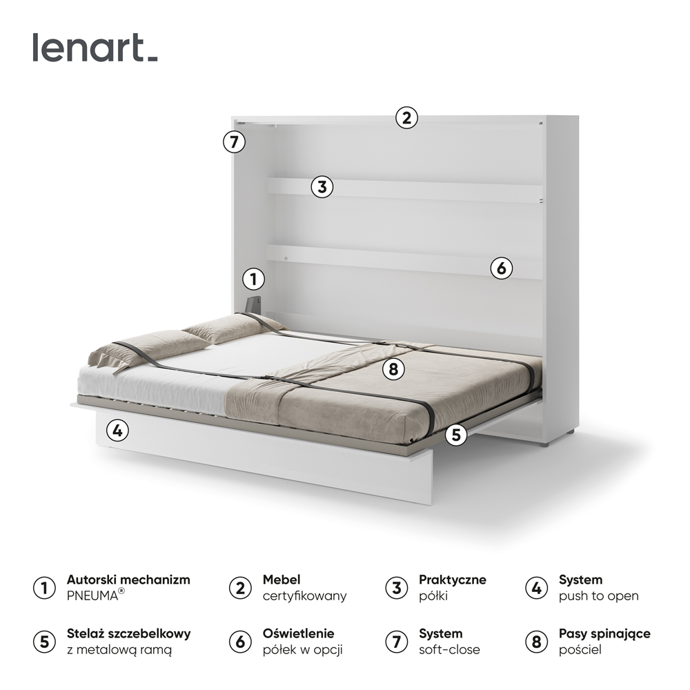 BED CONCEPT BC-14 - półkotapczan poziomy 160 - biały