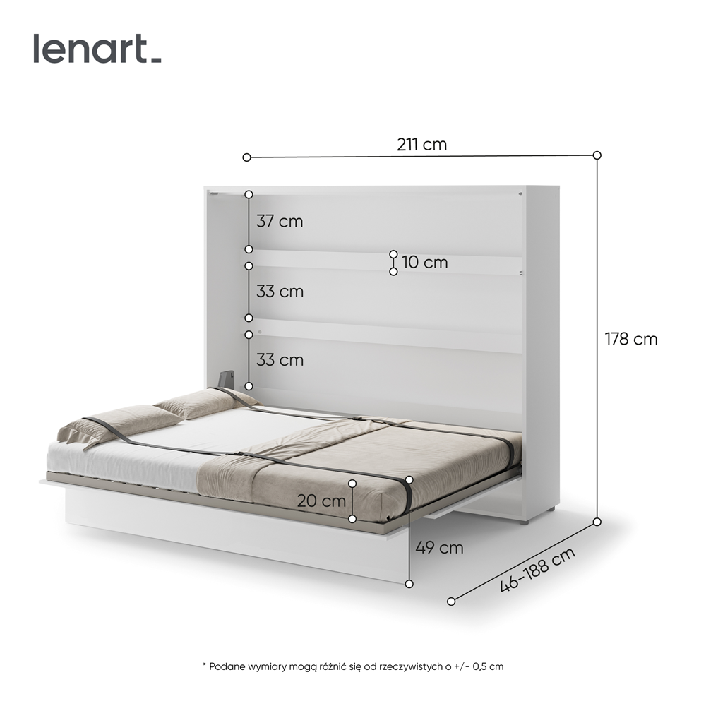 BED CONCEPT BC-14p - półkotapczan poziomy 160 - biały połysk