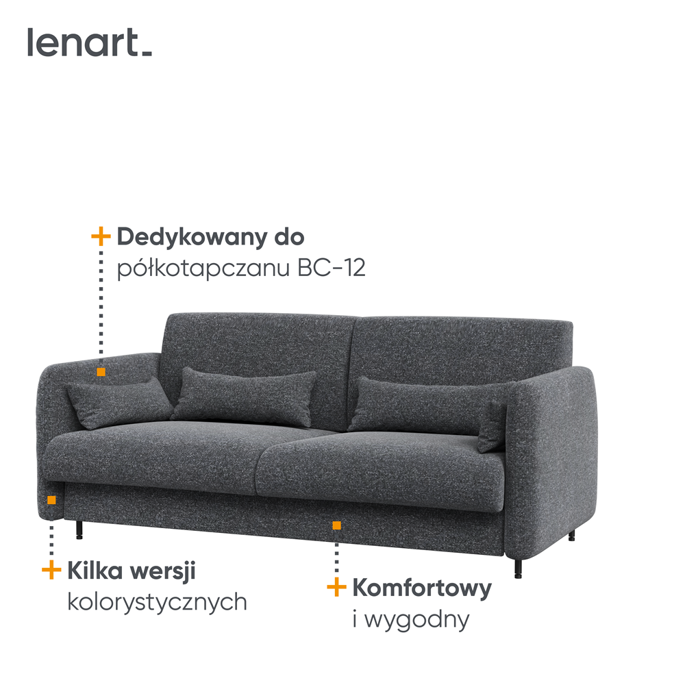 BED CONCEPT BC-19 - Sofa 160 do BC-12 - grafit ART 82630 / front dąb artisan