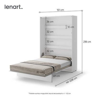 BED CONCEPT BC-01 - półkotapczan pionowy 140 - biały