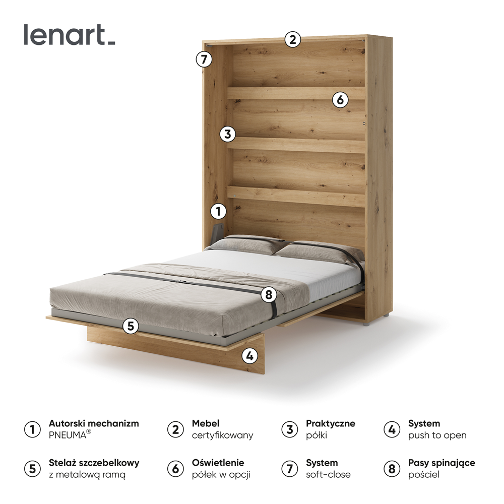 BED CONCEPT BC-01 - półkotapczan pionowy 140 - dąb artisan