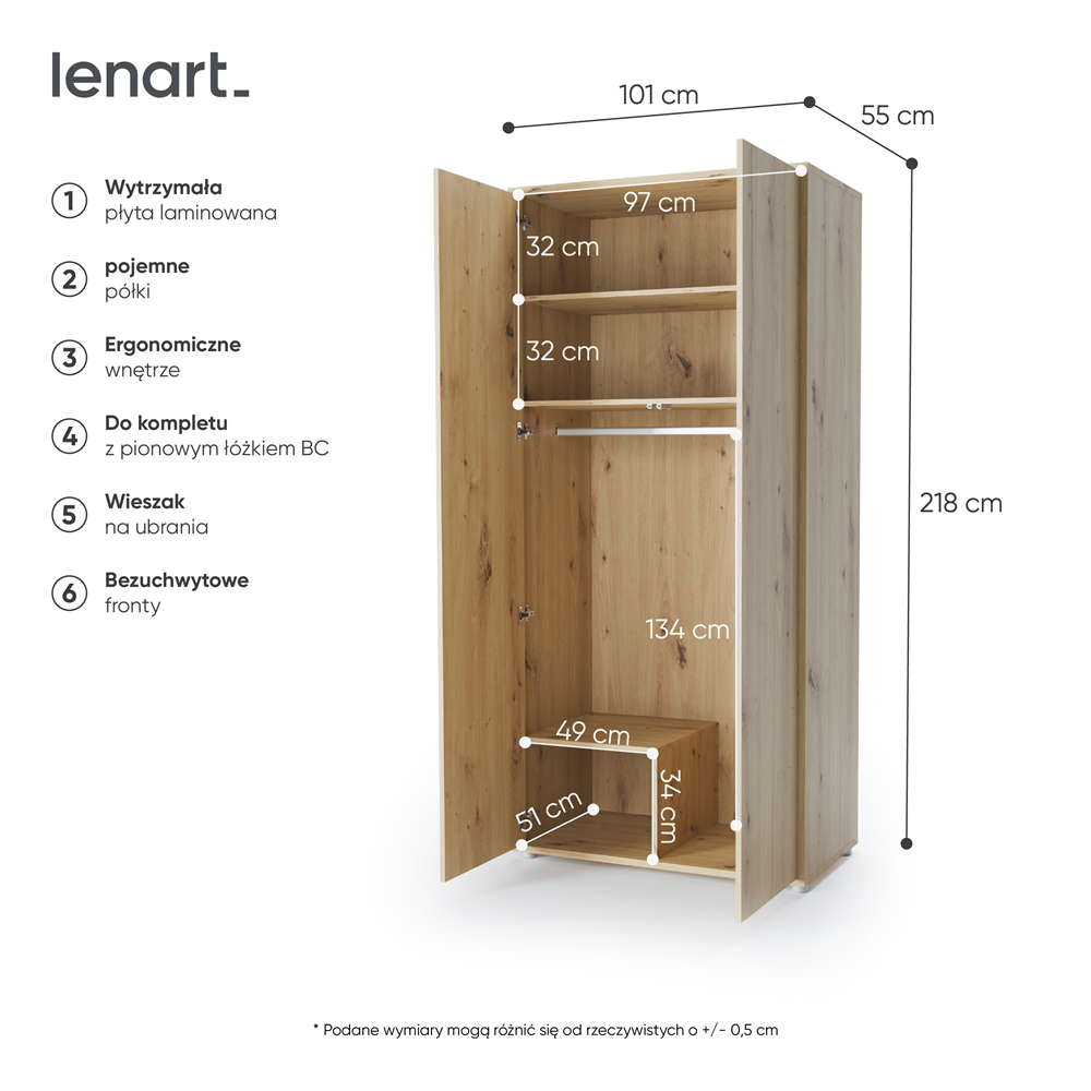 BED CONCEPT BC-20 szafa 2d - dąb artisan