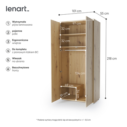 BED CONCEPT BC-20 szafa 2d - dąb artisan