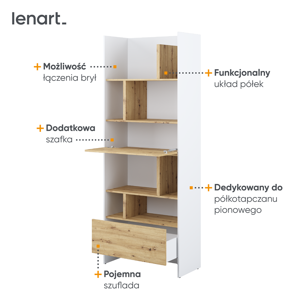 BED CONCEPT BC-22 - regał 84x218 - biały/dąb artisan