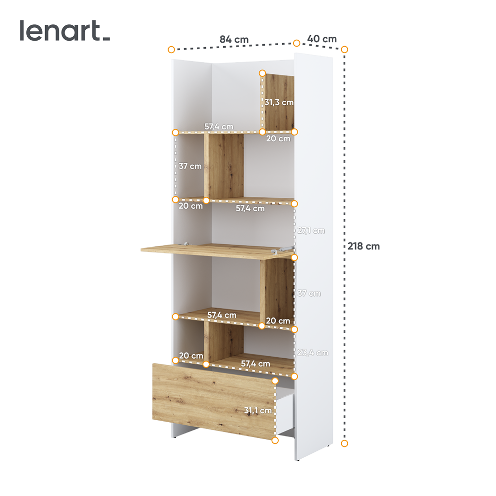 BED CONCEPT BC-22 - regał 84x218 - biały/dąb artisan