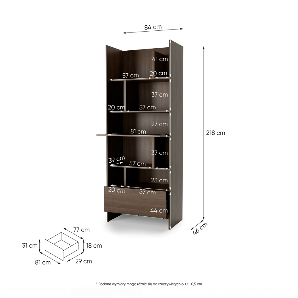 BED CONCEPT BC-22v2 - regał 84x218 - dąb dunin