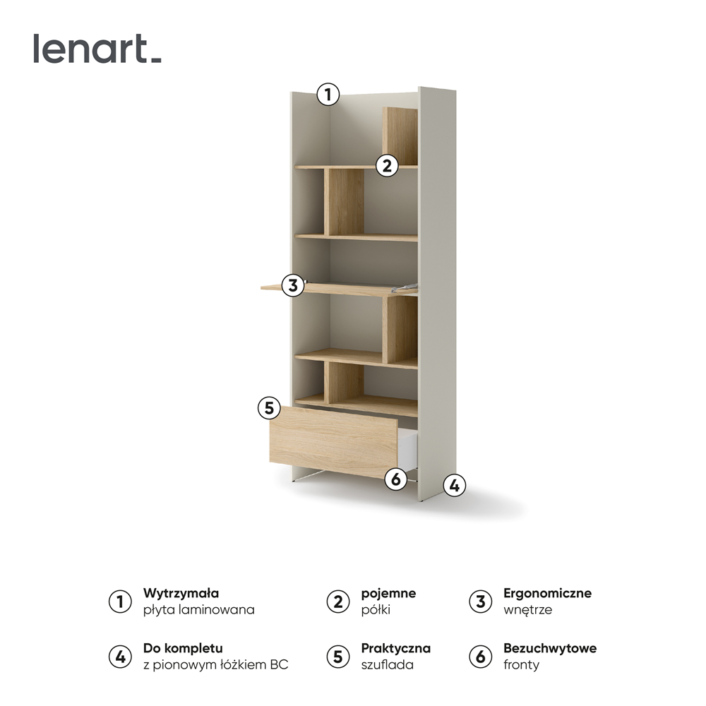 BED CONCEPT BC-22v2 - regał 84x218 - kaszmir/dąb nagano