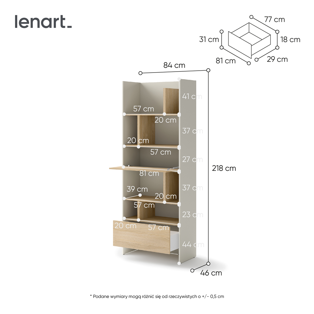 BED CONCEPT BC-22v2 - regał 84x218 - kaszmir/dąb nagano