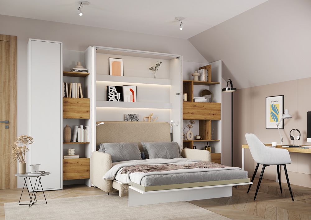 BED CONCEPT BC-23 regał 44x218 - biały/dąb artisan
