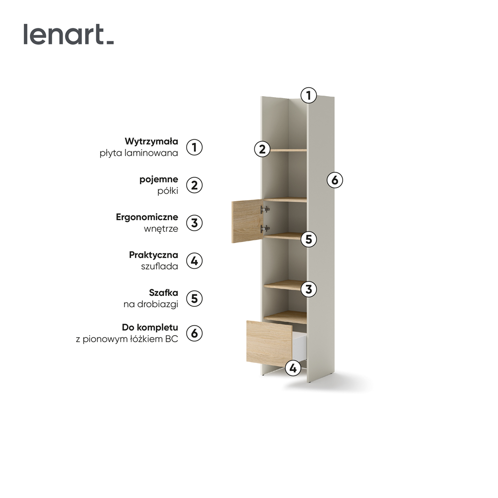 BED CONCEPT BC-23v2 regał 44x218 - kaszmir/dąb nagano