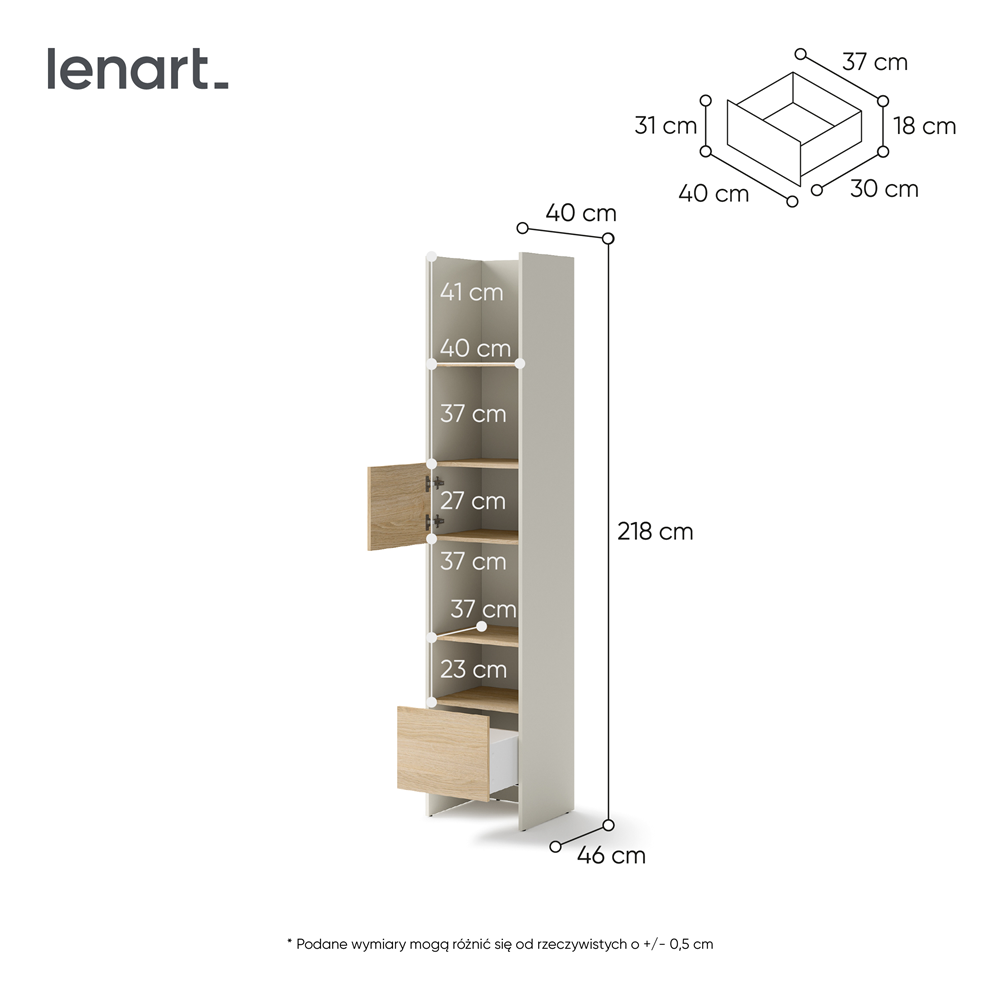 BED CONCEPT BC-23v2 regał 44x218 - kaszmir/dąb nagano