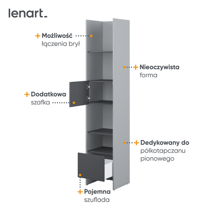 BED CONCEPT BC-23 regał 44x218 - szary/grafit