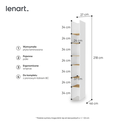 BED CONCEPT BC-24v2 regał 27x218 - biały/dąb artisan