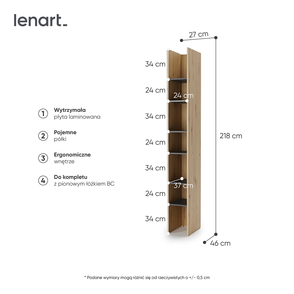 BED CONCEPT BC-24v2 regał 27x218 - dąb artisan/czarny