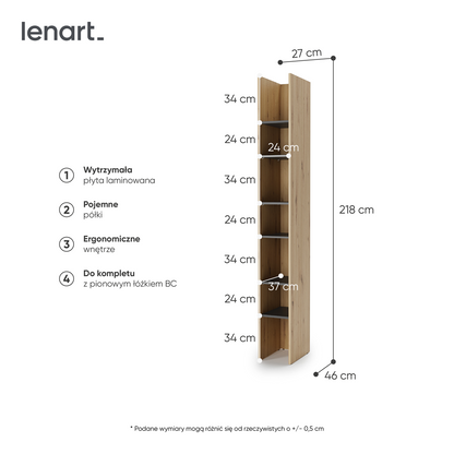 BED CONCEPT BC-24v2 regał 27x218 - dąb artisan/czarny