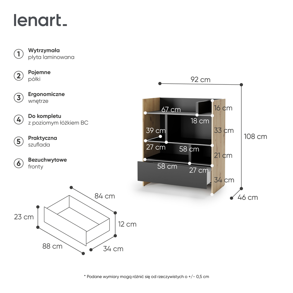 BED CONCEPT BC-25 regał 92x108 - dąb artisan/czarny