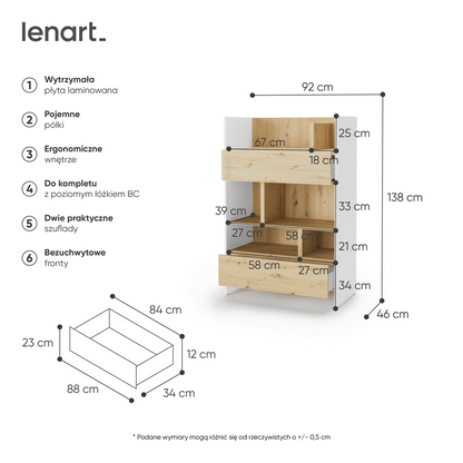 BED CONCEPT BC-26 regał 92x138 - biały/dąb artisan