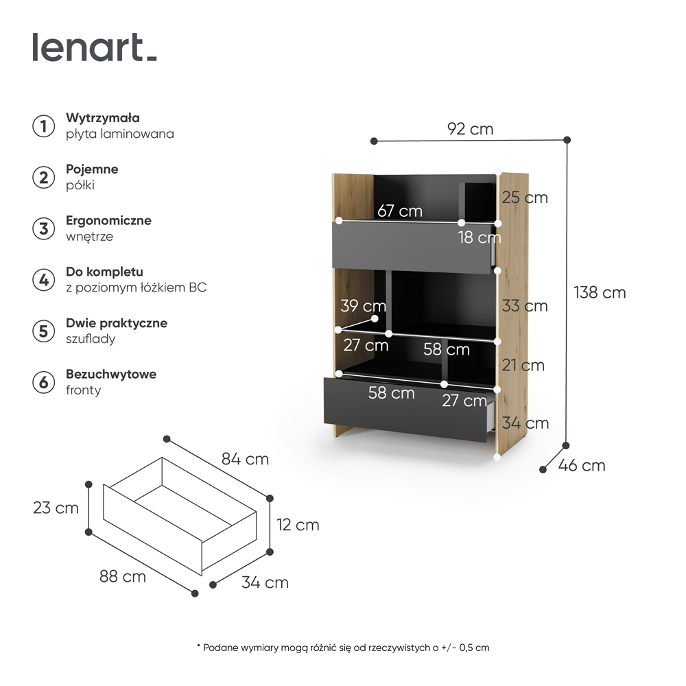BED CONCEPT BC-26 regał 92x138 - dąb artisan/czarny