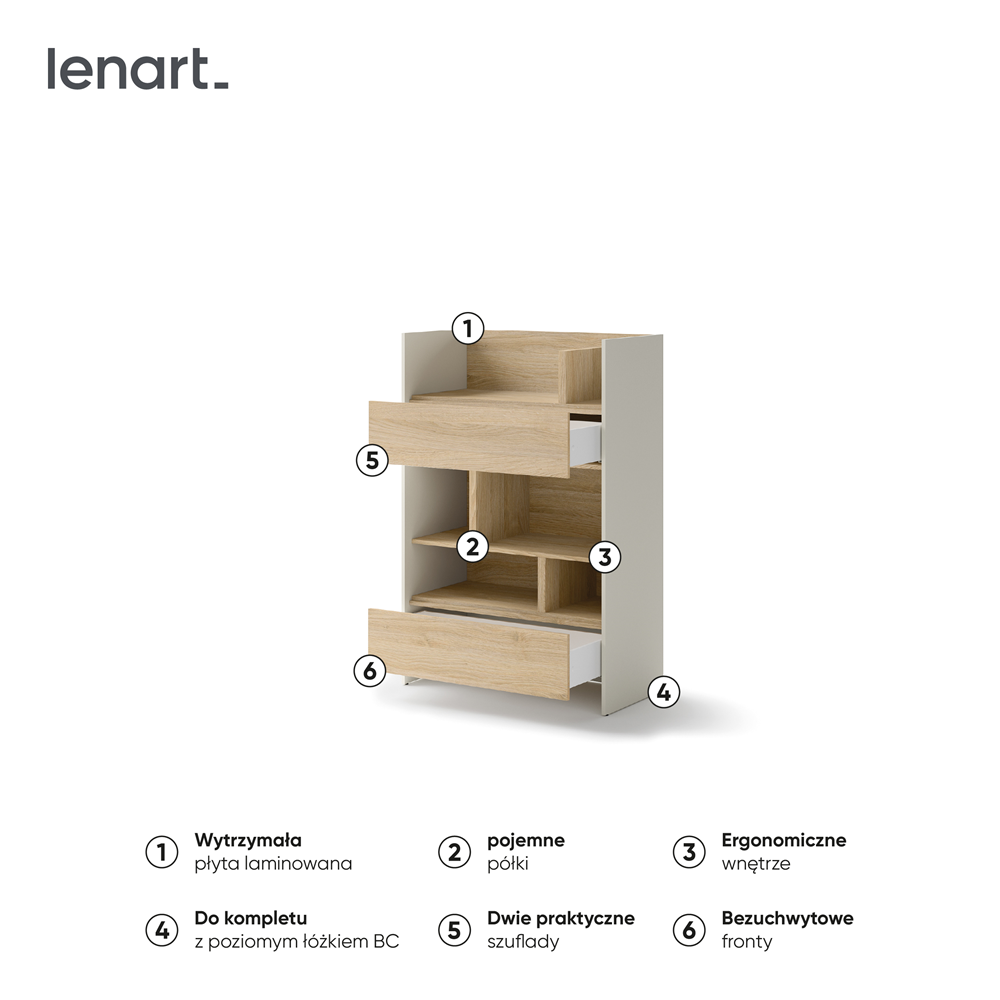 BED CONCEPT BC-26 regał 92x138 - kaszmir/dąb nagano