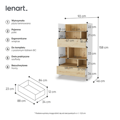 BED CONCEPT BC-27 regał 92x158 - biały/dąb artisan