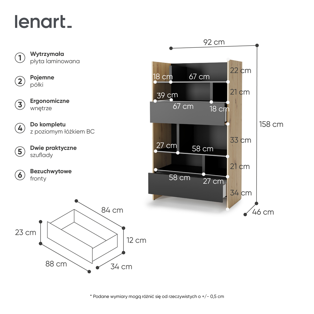 BED CONCEPT BC-27 regał 92x158 - dąb artisan/czarny
