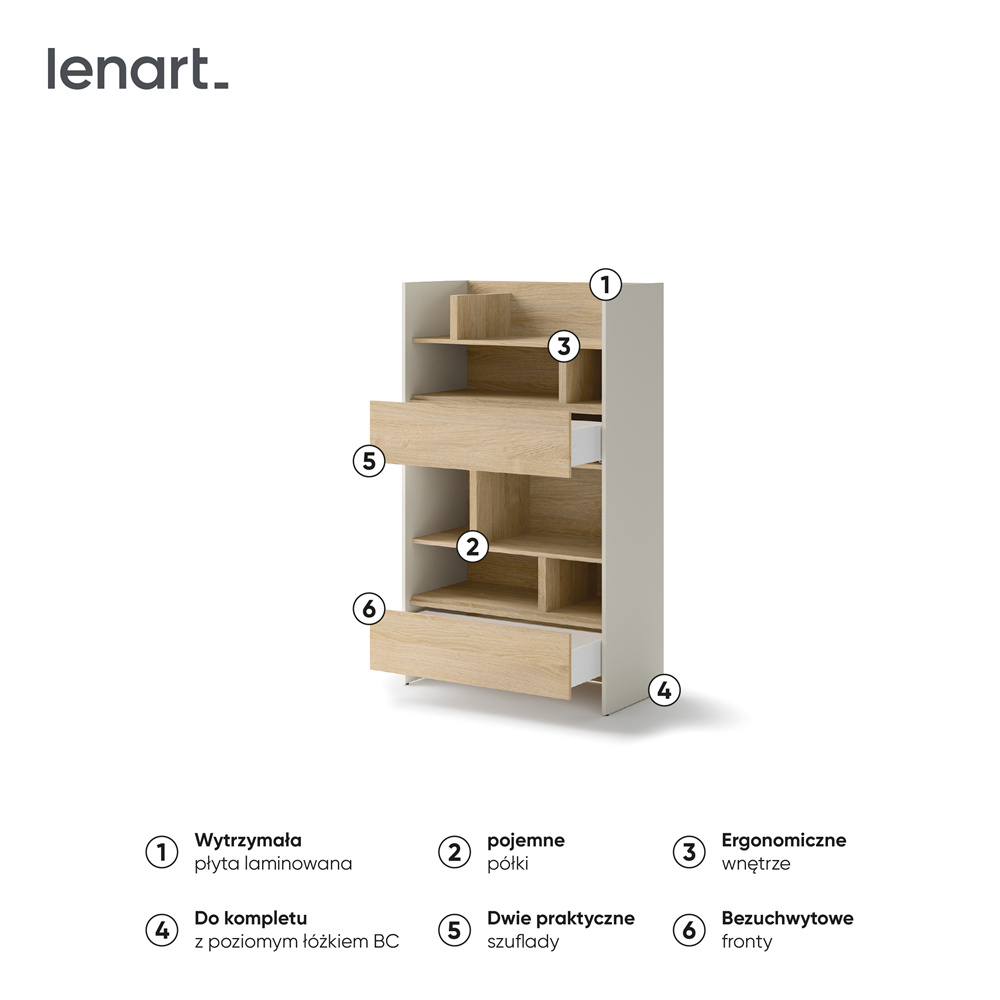 BED CONCEPT BC-27 regał 92x158 - kaszmir/dąb nagano
