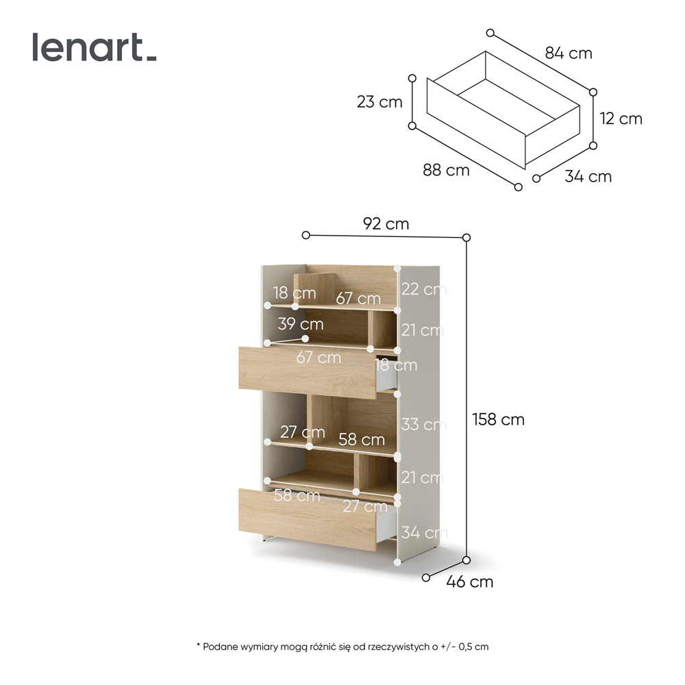 BED CONCEPT BC-27 regał 92x158 - kaszmir/dąb nagano