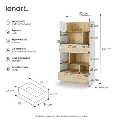 BED CONCEPT BC-28 regał 92x178 - biały/dąb artisan
